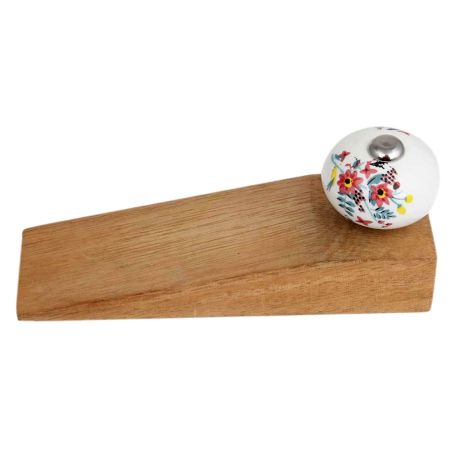 White Floral Leafy Painted Wooden Door Stopper
